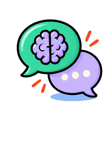 Illustration of conversation bubbles and a brain